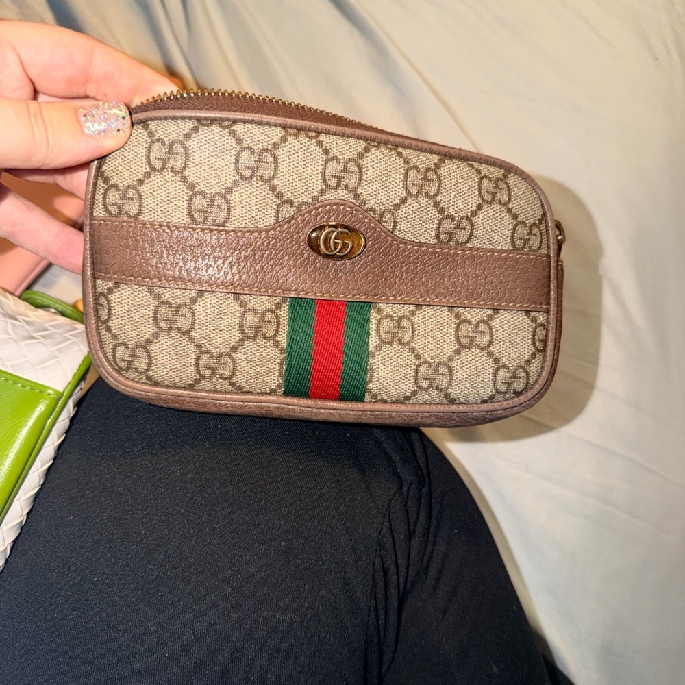Gucci Brown and Beige Zip Pouch